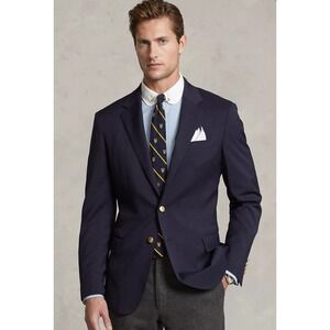 Polo Ralph Lauren Men's Blazer Wool Twill Sport Coat Navy Gold Buttons 48R